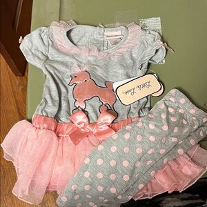 Little Lass Gray and Pink Poodle Matching Set